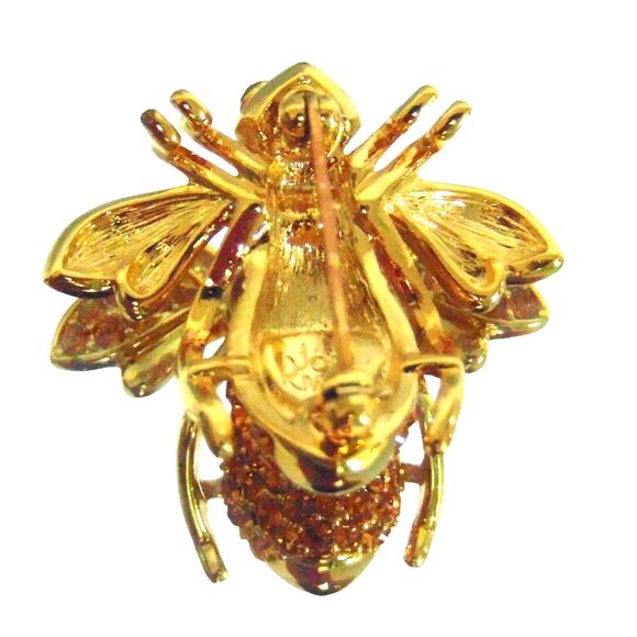 Joan Rivers Pave Crystal Gold Citrine BEE BROOCH November Birthday Birthstone - Picture 5 of 7